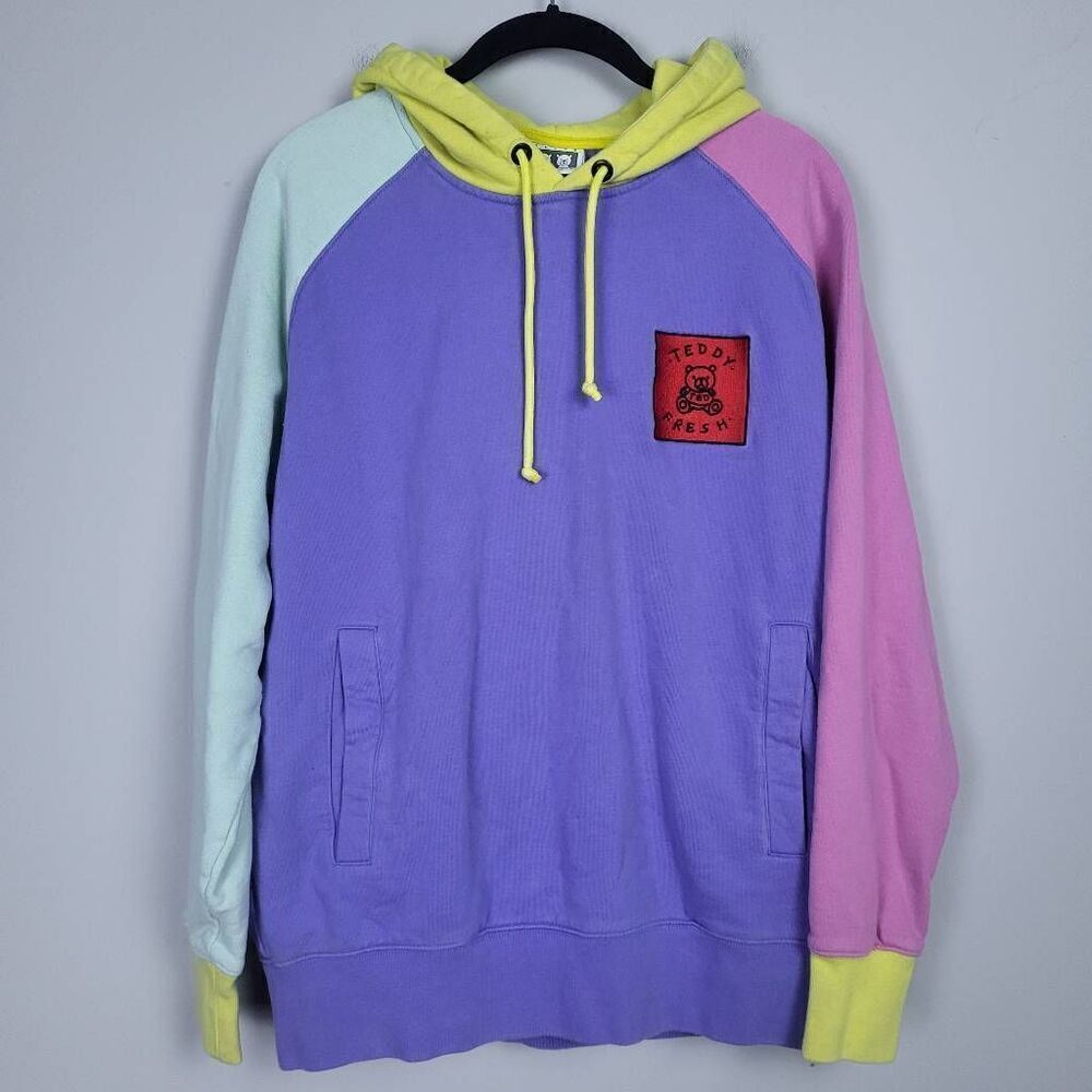 Teddy Fresh Womens Size Small Pullover Hoodie Sweatshirt Purple Pink Colorblock